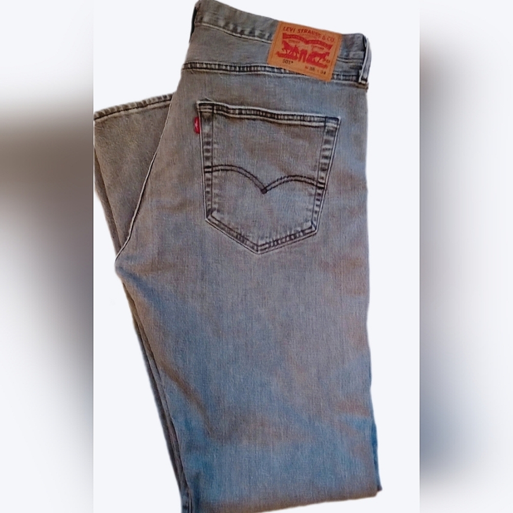 Levis Genuine 501 Gray Button Fly Men's  36X34 Straight Leg Light Denim Jeans